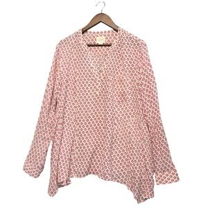 Maeve Anthropologie Tunic Top Womens 14 Pink Medallion Boho Babydoll Split Neck